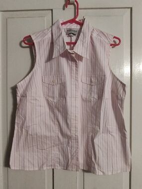 Fashion Bug Women's XL Pink Striped Sleeveless Collared Button-Down Blouse